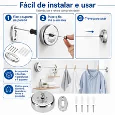 Varal Retrátil Cromado Banheiro Hotel Pousada Lavanderia