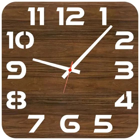 Relógio De Parede Decorativo Quadrado Grande 40cm Cozinha Quarto Sala Escritório Marrom Tabaco Madeira