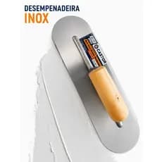 DESEMPENADEIRA INOX 10x40 BORDA REDONDA CABO MADEIRA CASTOR PARA MASSA CORRIDA, REBOCO, GESSO E MUITO MAIS.