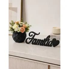 PALAVRA FAMÍLIA + VASO GEOMÉTRICO DECORATIVO