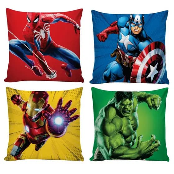 Kit 4 capas de  Almofadas de Super-Heróis Super Conforto decorativas para sala quarto