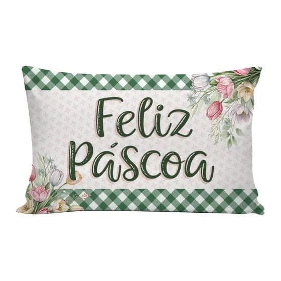 Almofada Retangular Decorativa de Páscoa  Estampa Coelho e Ovos - Almofada Baguete