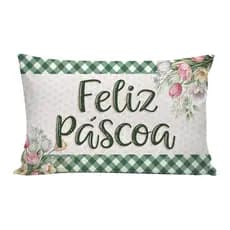 Almofada Retangular Decorativa de Páscoa  Estampa Coelho e Ovos - Almofada Baguete
