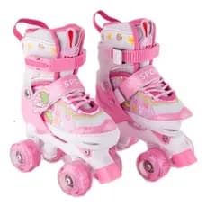 Patins Infantil Moranguinho Orelha De Coelho Quad Com Ajuste De Tamanho Rodas Com Led Lançamento