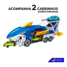 Lançador De Carrinhos Hot Mega Caminhão Tubarão Com 2 Carros