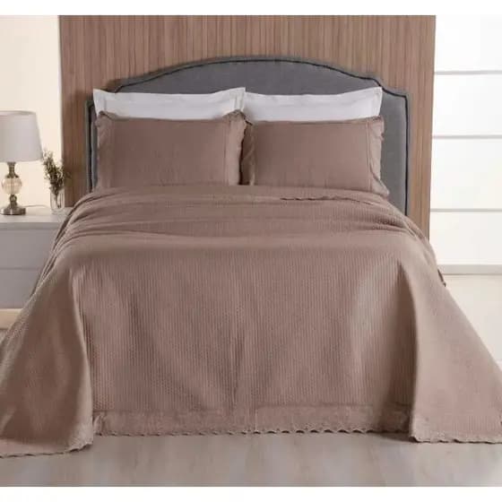 Kit Colcha Cobre Leito KING super 03 peças percal 300 Fios com Bordado Inglês  caqui - Marias Enxoval