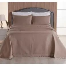 Kit Colcha Cobre Leito KING super 03 peças percal 300 Fios com Bordado Inglês  caqui - Marias Enxoval