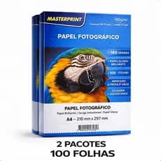 Papel Glossy 180g A4 Fotográfico Branco Masterprint 100 Fls
