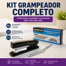 Kit Grampeador Metal + 5.000 Grampos 26/6 Galvanizados + Extrator de Grampos Escolar Escritório MASTERPRINT Envio Rapido
