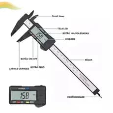 PAQUIMETRO DIGITAL PROFISSIONAL ELETRONICO LED 150MM MICROMETRO SOBRACELHA