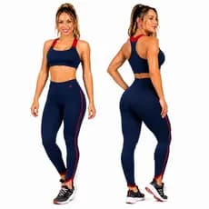 Conjunto Feminino Manalinda Roupa de Academia Viés Top e Legging Treino Zero Transparência Cós Alto