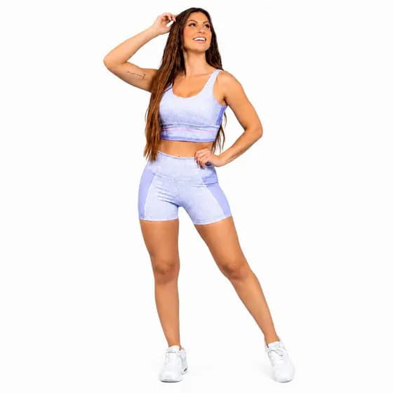 Conjunto Feminino Manalinda Fitness Shorts New Space Zero Transparência Academia Treino Esportivo