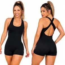 Macaquinho Feminino Manalinda Shorts Zero Transparência Alta Compressão Proteção UV 50+ Academia