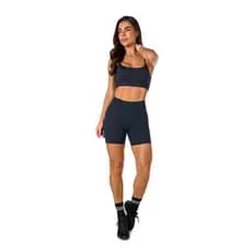 Conjunto Bermuda Shorts Feminino Manalinda Básica em Poliamida Preta Academia Zero Transparência