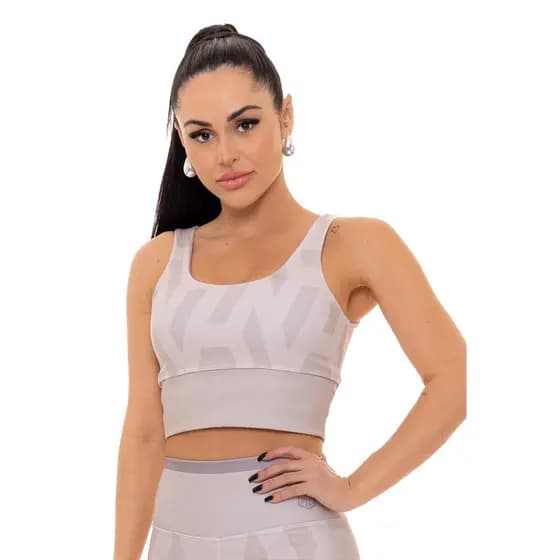 Top Feminino Manalinda Bege com Estampa Digital Desert Lines com Bojo Academia Zero Transparência