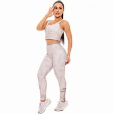 Conjunto Feminino Manalinda Bege Estampa Digital Desert Lines Zero Transparência Academia Treino