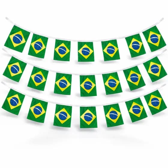 Kit Bandeirinhas do Brasil Copa do Mundo 2026 Varal de Bandeiras - 20 Bandeirinhas - 10 Metros Cada Varal