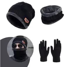 Conjunto Kit Inverno Frio Completo Luva Touch + Touca Forrada + Cachecol Protetor de Pescoço Unissex