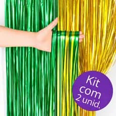 Kit Cortina Verde e Amarela Brasil Metalizada Franjada Festa Carnaval Copa do Mundo 2026 Decoração Para Copa