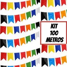 Kit até 100 metros Bandeirinhas modelo grande Festa Junina Plástico Decoração São João Bandeirola Colorida