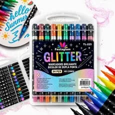 Marcador metálico 12/24/36/48 caneta de glitter de cabeça dupla marcador de cabeça dupla brilhante