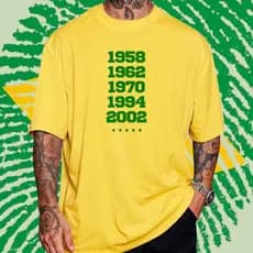 Camiseta Campeões do Mundo Data Copa Futebol Brasileiro Unissex 100% Algodão Torcedor Time