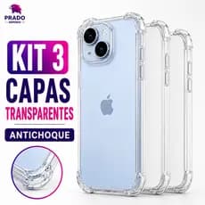 Kit 3 Capinhas Capas Transparente Antichoque TPU Premium iPhone 11 12 13 14 15 16 17 Pro Max