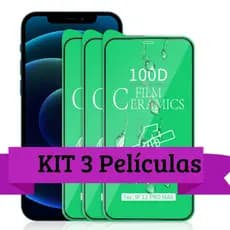 Kit 3 Película Cerâmica 3D/9D Flexível Compativel com iPhone 16 15 14 13 12 11 XR 7 8 6 15 Pro Xs