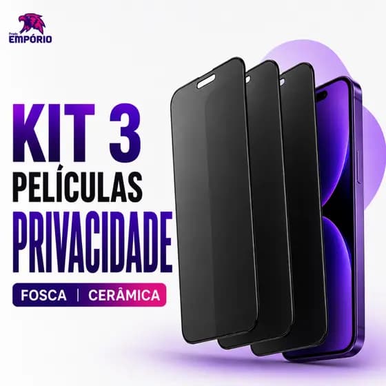 Kit 3 Películas Fosca Privacidade Anti Espião iPhone 11 12 13 14 15 16 17 Pro Max Cerâmica