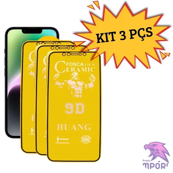 Kit 3 Películas IPhone Fosca Cerâmica Flexível 3D iPhone 7 8 XR 11 12 13 14 15 15 Pro Max