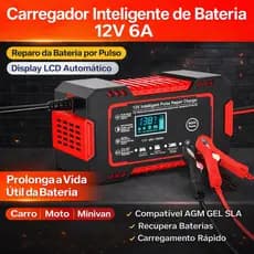 Carregador de Bateria 12V 6A com Função Reparo Pulso | Automático Inteligente LCD Carro Moto