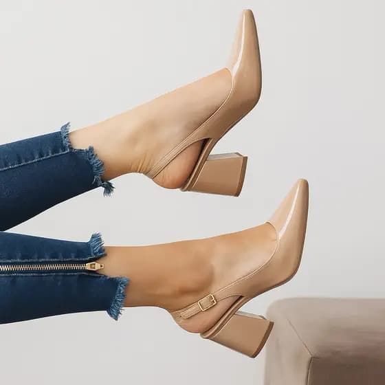Mule Slingback Feminino Salto Bloco Alto 8cm Confortável Social Casual