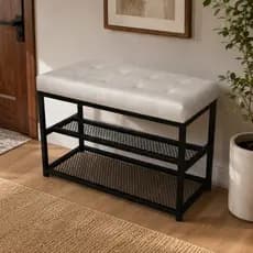 Banco Sapateira 70cm Banco Estofado Couro Impermeavel Capitone Luxo 6 Pares Tela Decorativo