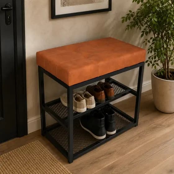Sapateira Banco 60cm Organizador Calçados Com Estofado Macio em Capitone Porta Entrada Hall Luxo