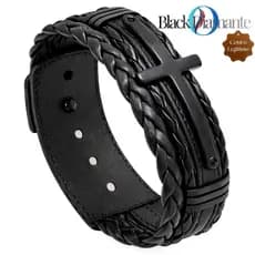 Pulseira Ajustável De Couro Masculina Cruz Black Diamond Proteção Gratidão - Vários Modelos