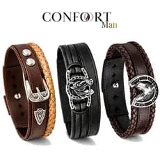 Pulseira de Couro Masculina Country Ajustável Cavalo Boiadeiro Fivela Top - Vários Modelos