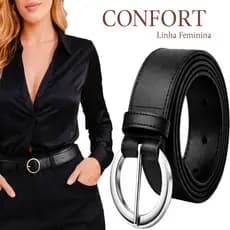 Cinto Casual Feminino Couro Sintético Ecológico Conforto Estilo - Várias Opções de Cores