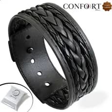 Pulseira de Couro Masculina Caixa Cruz Trançado Tag Cruz Proteção Ajustável - Vários Modelos