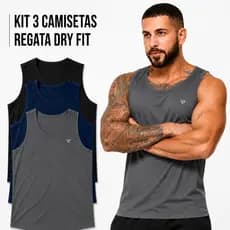 Kit 3 Camisetas Regata Masculina Dry Fit Confortável Esportiva Voker Original - Promoção !