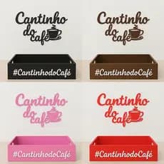 Kit bandeja e plaquinha cantinho do café em mdf 3 mm Marrom, preto, Colorido