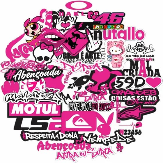 Super Kit De Adesivos 244 Moto Bike Carro Meninas Cartela Pink Rosa Feminino Barbie Du Adesivo Vinil
