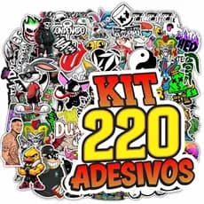 Monte Seu Kit 220 Adesivos Cartela Pra Moto Bike Carro Skate Street Vinil Prova DÁgua Alta Resolução