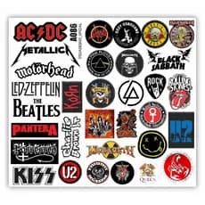 Kit 32 Adesivos Bandas de Rock In Roll Clássicas Nacionais Internacionais Personalizado Cartela Top