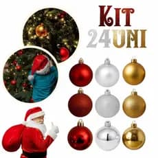 kit 24 Bolinhas De Natal Vermelha Dourada e Prata Decoração Natalina Elegante