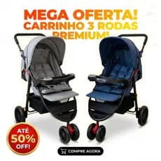 Carrinho de Bebê 3 Rodas Premium Passeio Reclinável Compacto Com Porta Copos Bandeja Seguro