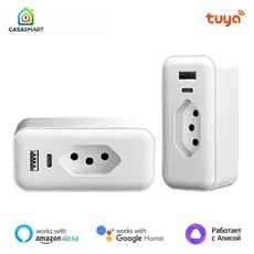Plugue Inteligente WiFi com Monitor de Alimentaçã Brasil USB Tipo-C Vida Inteligente 16A Tomadas para o Google HomeAlexa