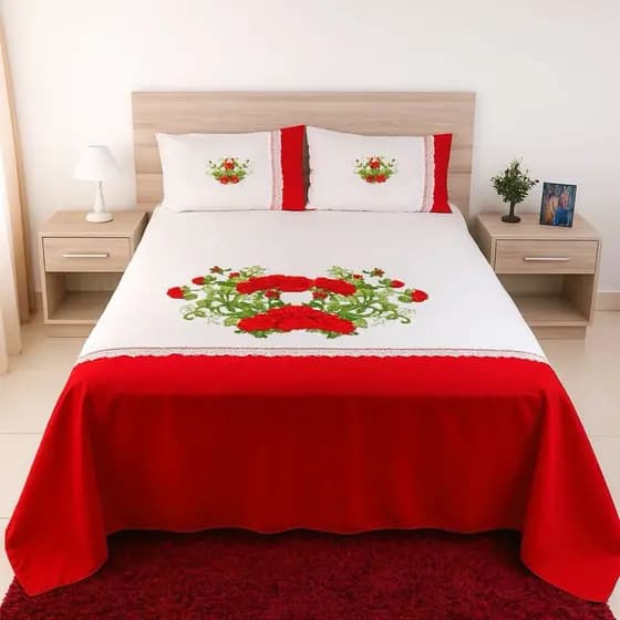 lençol casal pintado artesanal com 2 fronhas Oxford 2,10x2,25