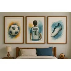 Quadro decorativo 3 peças Personalizado com nome futebol jogador decoraçao quarto menino