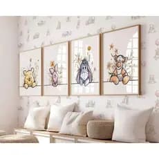 Quadro Decorativo Turma do Pooh Minimalista em Aquarela