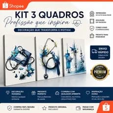 Quadro Decorativo Trio Medicina Estetoscópio e Aves Blue, como opçao de moldura e sem moldura.